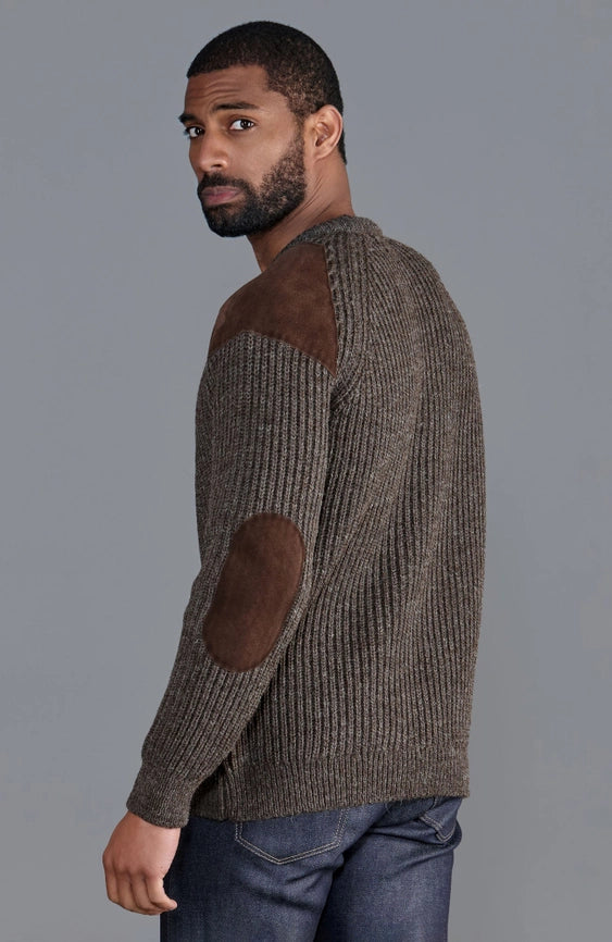 Mens Chunky British Wool Ribbed Shooting Jumper Brown-Jumper-Paul James Knitwear-S-Brown-Urbanheer