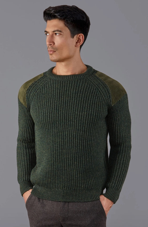 Mens Chunky British Wool Ribbed Shooting Jumper Loden Green-Jumper-Paul James Knitwear-S-Loden Green-Urbanheer