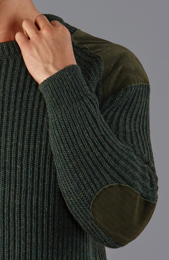 Mens Chunky British Wool Ribbed Shooting Jumper Loden Green-Jumper-Paul James Knitwear-S-Loden Green-Urbanheer