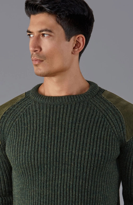 Mens Chunky British Wool Ribbed Shooting Jumper Loden Green-Jumper-Paul James Knitwear-S-Loden Green-Urbanheer