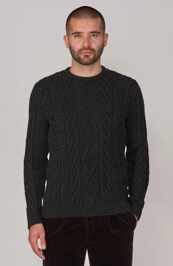 Mens Chunky Merino Wool Cable Jumper Black-Jumper-Paul James Knitwear-S-Black-Urbanheer