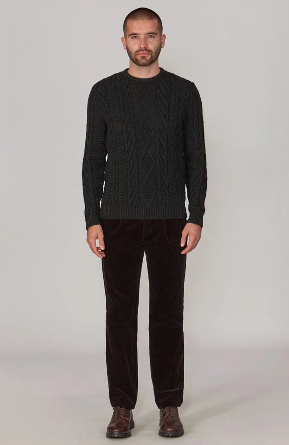 Mens Chunky Merino Wool Cable Jumper Black-Jumper-Paul James Knitwear-S-Black-Urbanheer