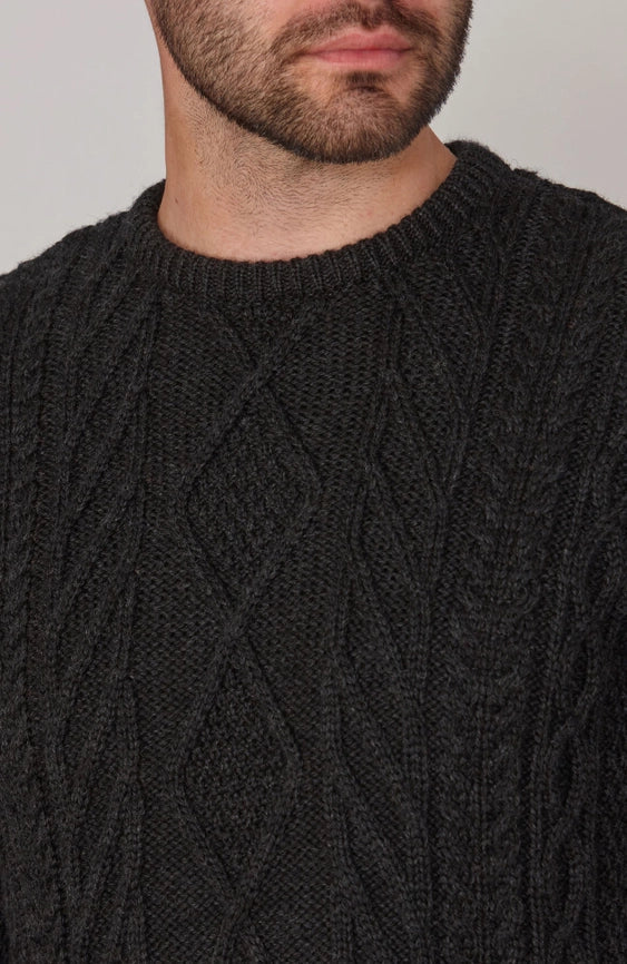 Mens Chunky Merino Wool Cable Jumper Black-Jumper-Paul James Knitwear-S-Black-Urbanheer