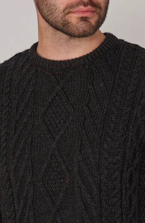 Mens Chunky Merino Wool Cable Jumper Black-Jumper-Paul James Knitwear-S-Black-Urbanheer