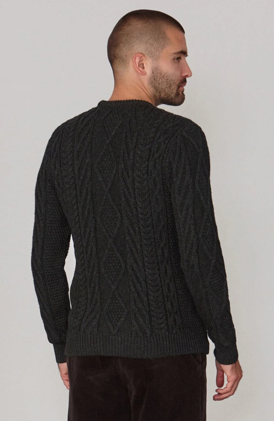Mens Chunky Merino Wool Cable Jumper Black-Jumper-Paul James Knitwear-S-Black-Urbanheer