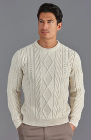 Mens Chunky Merino Wool Cable Jumper Ecru-Jumper-Paul James Knitwear-S-Ecru-Urbanheer