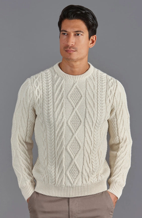 Mens Chunky Merino Wool Cable Jumper Ecru-Jumper-Paul James Knitwear-S-Ecru-Urbanheer