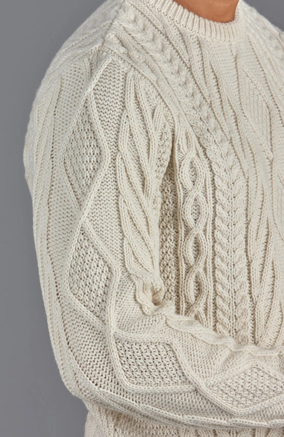 Mens Chunky Merino Wool Cable Jumper Ecru-Jumper-Paul James Knitwear-S-Ecru-Urbanheer