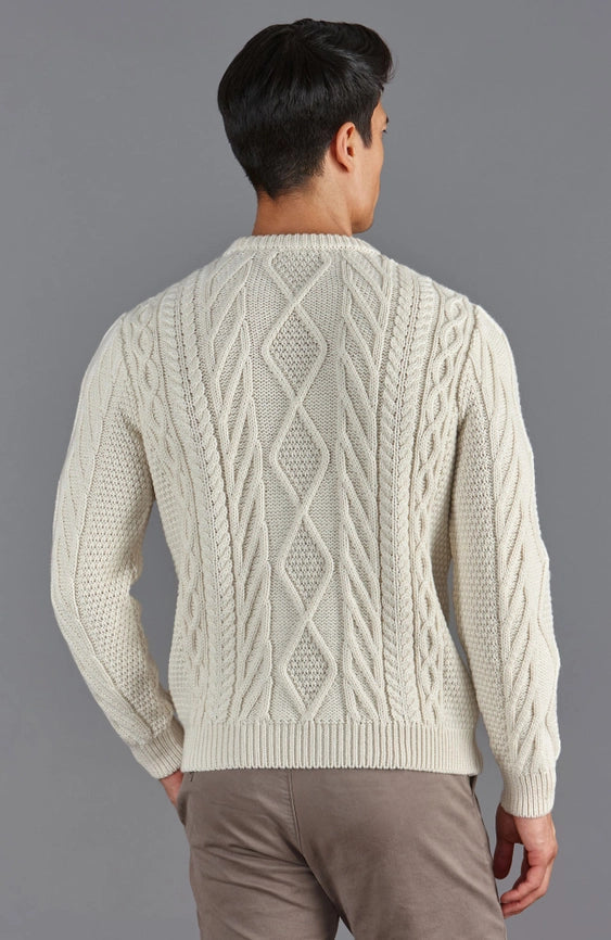 Mens Chunky Merino Wool Cable Jumper Ecru-Jumper-Paul James Knitwear-S-Ecru-Urbanheer