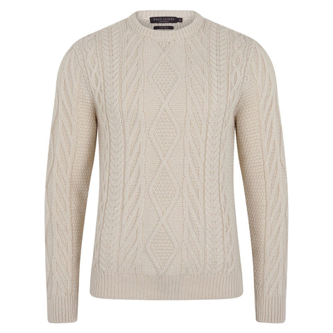 Mens Chunky Merino Wool Cable Jumper Ecru-Jumper-Paul James Knitwear-S-Ecru-Urbanheer