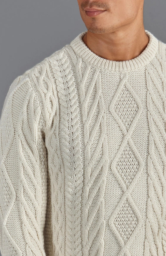 Mens Chunky Merino Wool Cable Jumper Ecru-Jumper-Paul James Knitwear-S-Ecru-Urbanheer