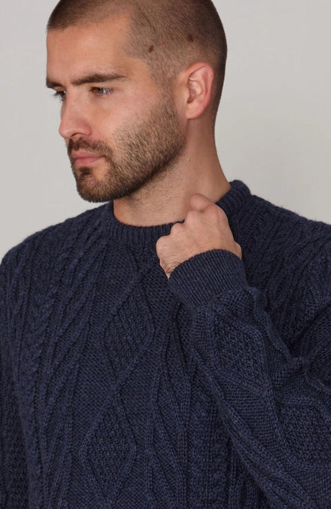 Mens Chunky Merino Wool Cable Jumper Navy-Jumper-Paul James Knitwear-S-Navy-Urbanheer