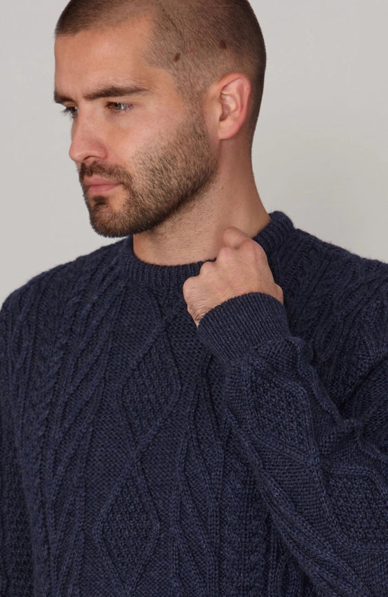 Mens Chunky Merino Wool Cable Jumper Navy-Jumper-Paul James Knitwear-S-Navy-Urbanheer