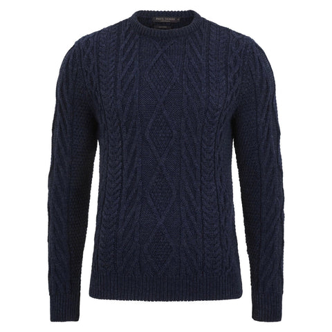 Mens Chunky Merino Wool Cable Jumper Navy-Jumper-Paul James Knitwear-S-Navy-Urbanheer