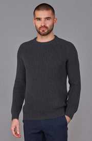 Mens Cotton Fisherman Rib Knit Jumper Anthracite-Jumper-Paul James Knitwear-S-Urbanheer