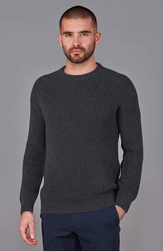 Mens Cotton Fisherman Rib Knit Jumper Anthracite-Jumper-Paul James Knitwear-S-Urbanheer