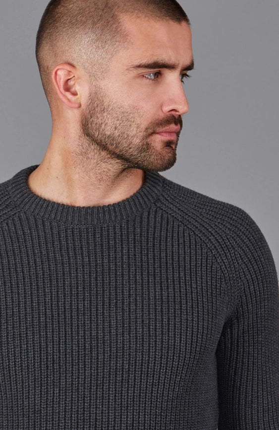 Mens Cotton Fisherman Rib Knit Jumper Anthracite-Jumper-Paul James Knitwear-S-Urbanheer