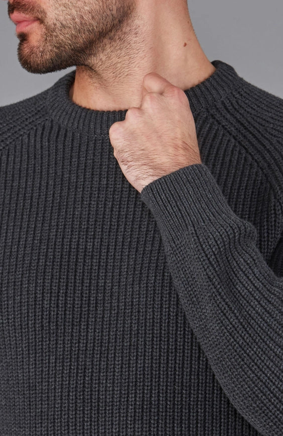 Mens Cotton Fisherman Rib Knit Jumper Anthracite-Jumper-Paul James Knitwear-S-Urbanheer