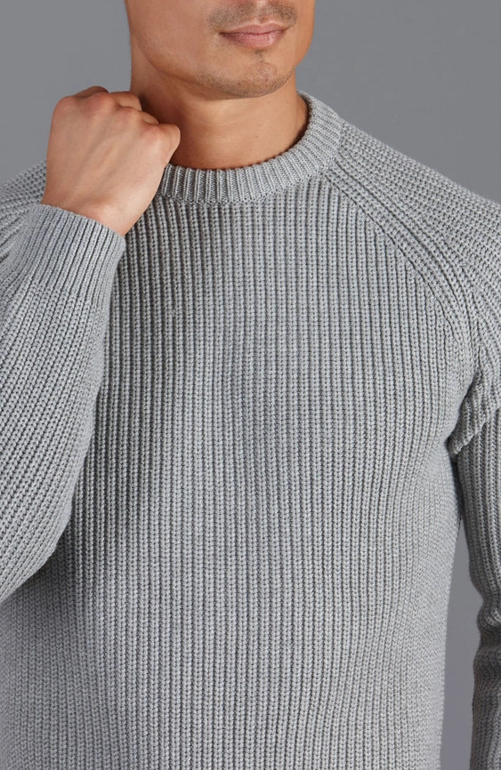 Mens Cotton Fisherman Rib Knit Jumper Ash Grey-Jumper-Paul James Knitwear-XS-Urbanheer
