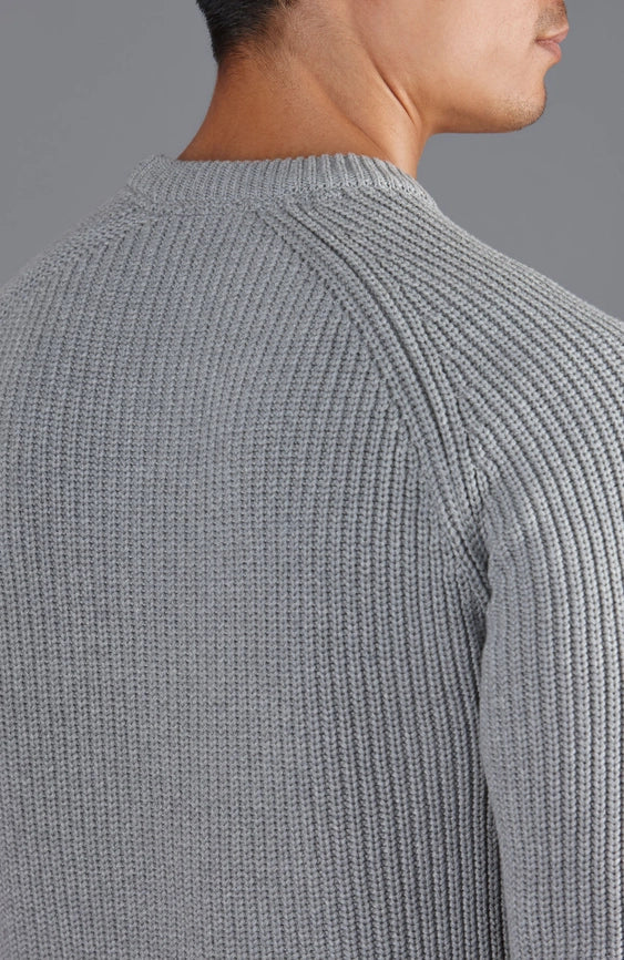 Mens Cotton Fisherman Rib Knit Jumper Ash Grey-Jumper-Paul James Knitwear-XS-Urbanheer