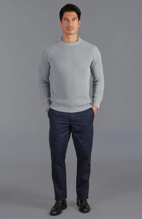 Mens Cotton Fisherman Rib Knit Jumper Ash Grey-Jumper-Paul James Knitwear-XS-Urbanheer