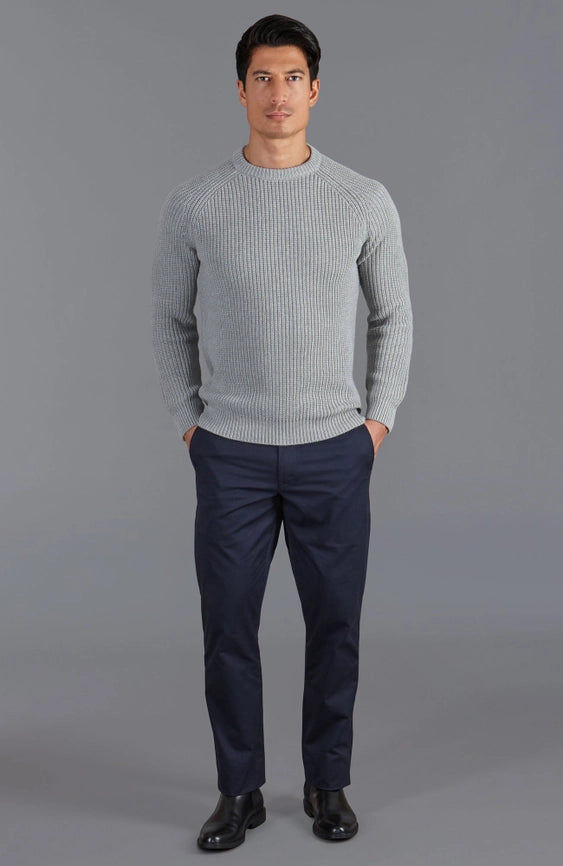 Mens Cotton Fisherman Rib Knit Jumper Ash Grey-Jumper-Paul James Knitwear-XS-Urbanheer