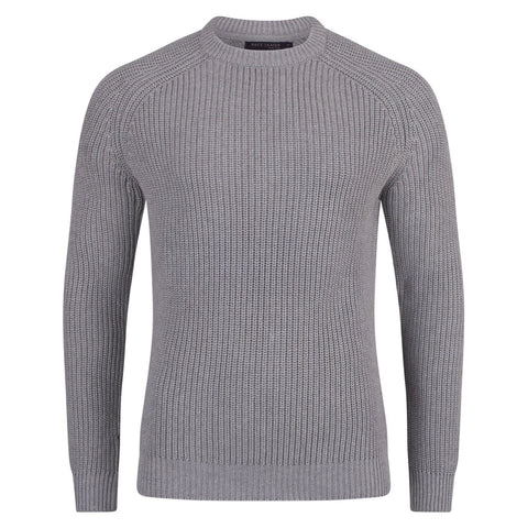 Mens Cotton Fisherman Rib Knit Jumper Ash Grey-Jumper-Paul James Knitwear-XS-Urbanheer