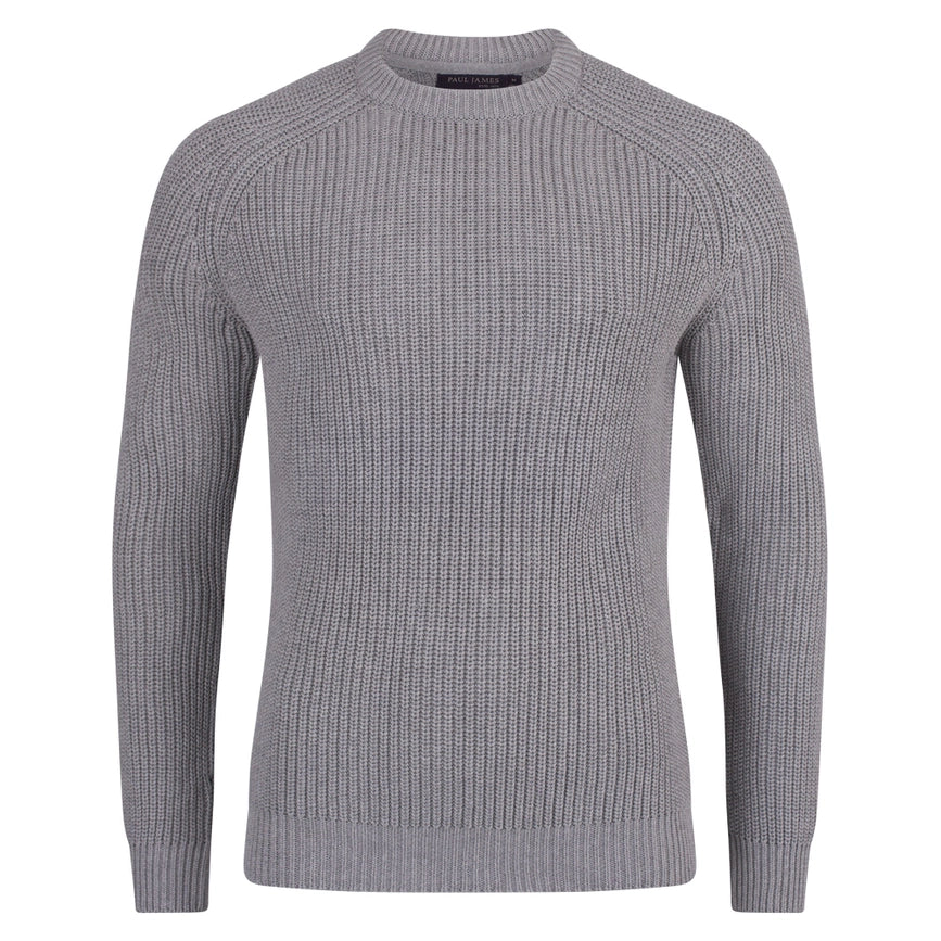 Mens Cotton Fisherman Rib Knit Jumper Ash Grey-Jumper-Paul James Knitwear-XS-Urbanheer