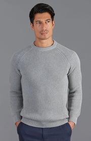 Mens Cotton Fisherman Rib Knit Jumper Ash Grey-Jumper-Paul James Knitwear-XS-Urbanheer
