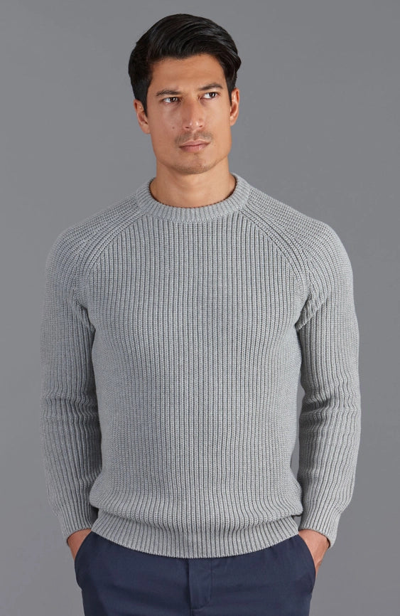 Mens Cotton Fisherman Rib Knit Jumper Ash Grey-Jumper-Paul James Knitwear-XS-Urbanheer