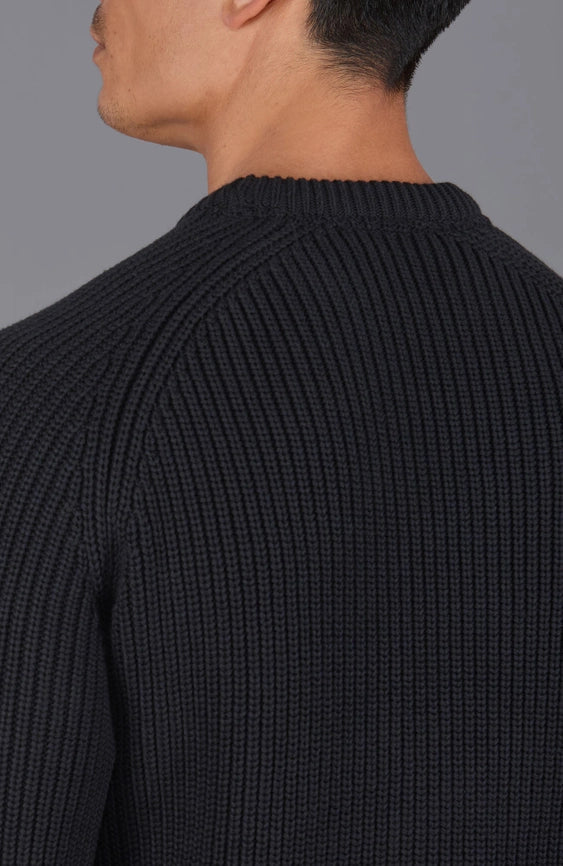 Mens Cotton Fisherman Rib Knit Jumper Black-Jumper-Paul James Knitwear-XS-Urbanheer