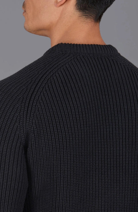 Mens Cotton Fisherman Rib Knit Jumper Black-Jumper-Paul James Knitwear-XS-Urbanheer