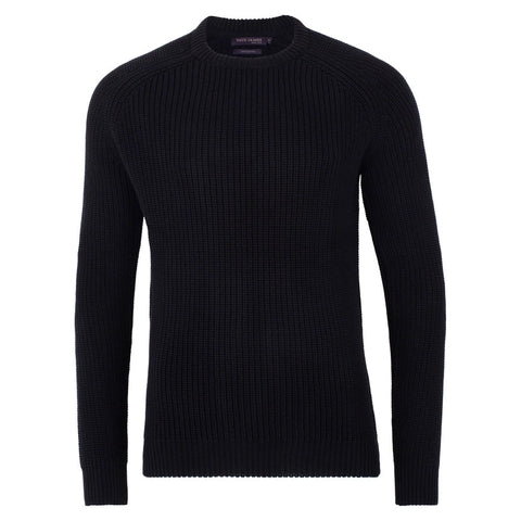 Mens Cotton Fisherman Rib Knit Jumper Black-Jumper-Paul James Knitwear-XS-Urbanheer