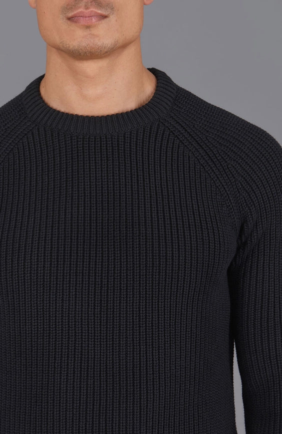 Mens Cotton Fisherman Rib Knit Jumper Black-Jumper-Paul James Knitwear-XS-Urbanheer