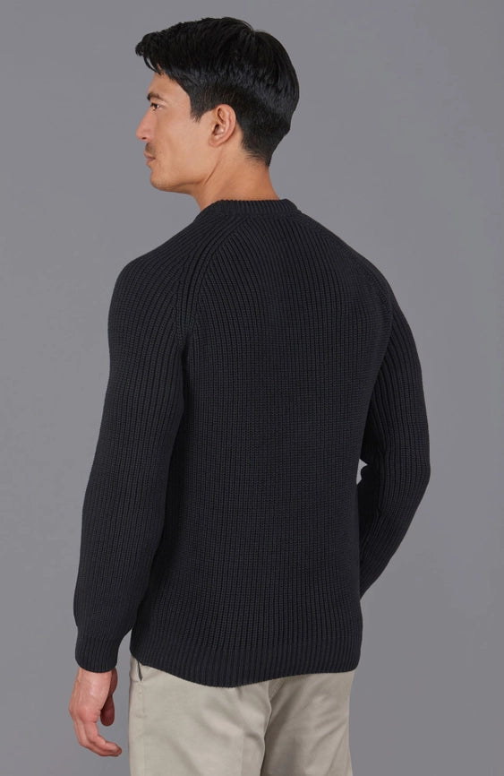 Mens Cotton Fisherman Rib Knit Jumper Black-Jumper-Paul James Knitwear-XS-Urbanheer