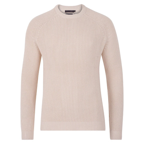 Mens Cotton Fisherman Rib Knit Jumper Ecru-Jumper-Paul James Knitwear-XS-Urbanheer