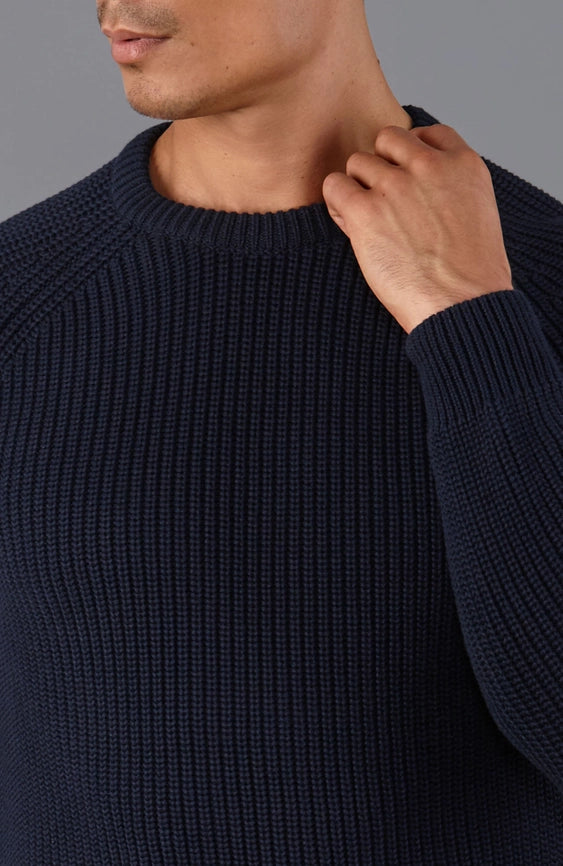 Mens Cotton Fisherman Rib Knit Jumper Navy-Jumper-Paul James Knitwear-XS-Urbanheer
