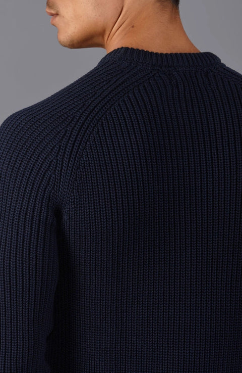 Mens Cotton Fisherman Rib Knit Jumper Navy-Jumper-Paul James Knitwear-XS-Urbanheer