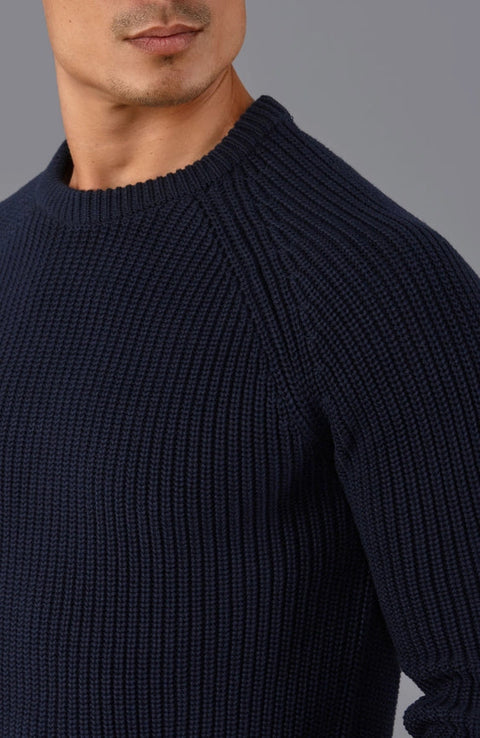 Mens Cotton Fisherman Rib Knit Jumper Navy-Jumper-Paul James Knitwear-XS-Urbanheer
