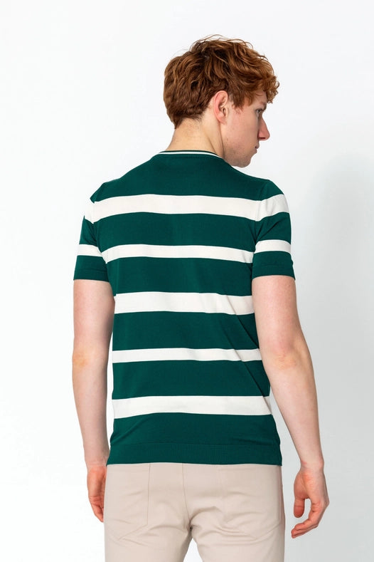 Men's Crew-Neck Knitted Striped Shirt - Green