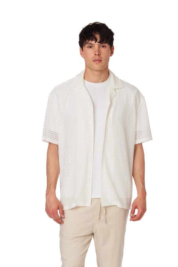 Men's Crochet Textured Short Sleeve Summer Shirt (4018)-Shirt-Hawk's Bay-S-Urbanheer
