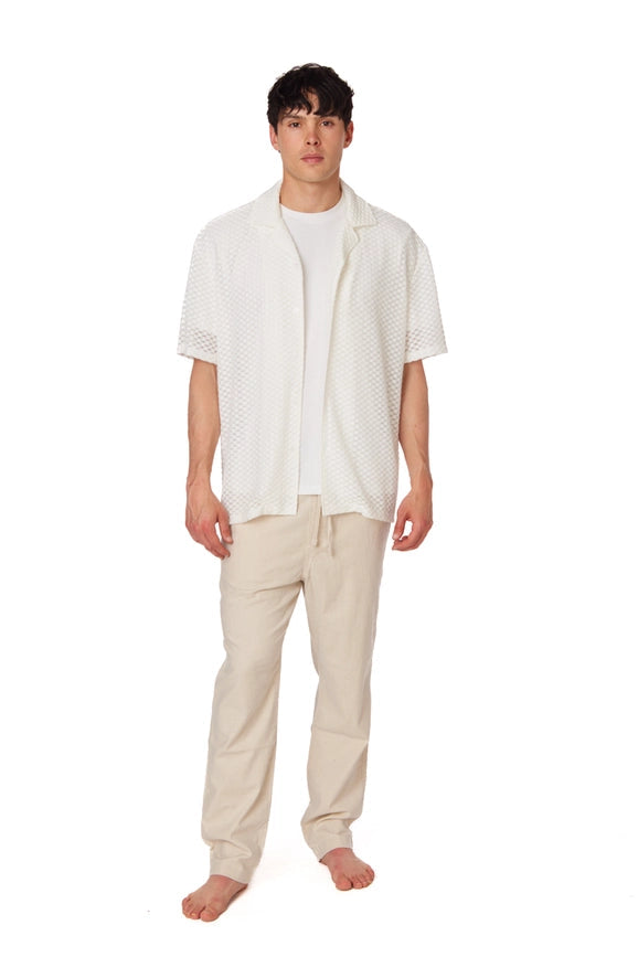 Men's Crochet Textured Short Sleeve Summer Shirt (4018)-Shirt-Hawk's Bay-S-Urbanheer