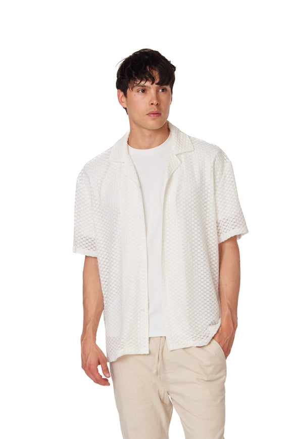 Men's Crochet Textured Short Sleeve Summer Shirt (4018)-Shirt-Hawk's Bay-S-Urbanheer