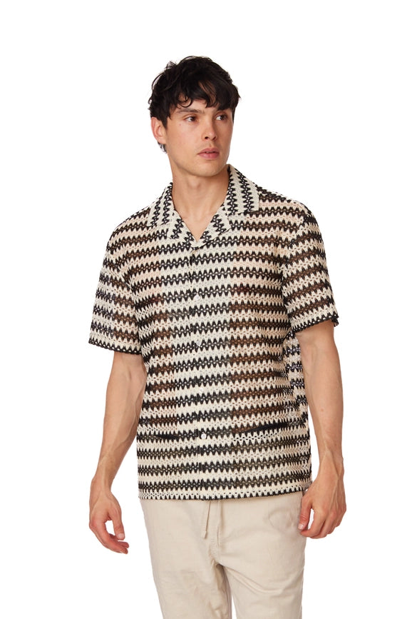 Men's Crochet Textured Short Sleeve Summer Shirt (4021)-Shirt-Hawk's Bay-XS-Urbanheer