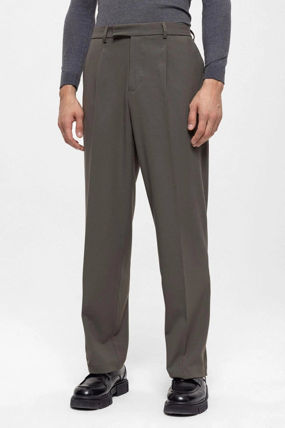 Men's Dark Khaki High Waist Zippered Trousers-Trousers-Wessi-XL-Dark Khaki-Urbanheer