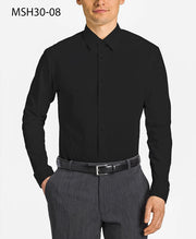 Men's Dress Shirts Jet Black Solid Button Down-Shirts-Suits America-Large (Sleeve-Size: 32/33)-Jet Black-Urbanheer