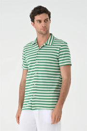 Men's Duck Green Short Sleeve Striped Knitwear Shirt-Shirts-Wessi-S-Duck Green-Urbanheer
