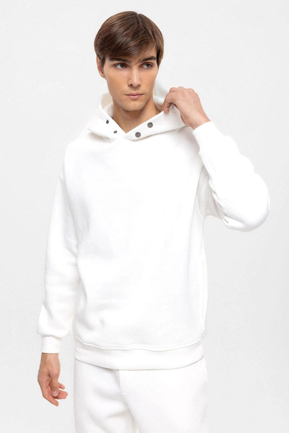 Men's Ecru Oversize Hooded Sweatshirt-Sweatshirt-Wessi-L-Ecru-Urbanheer