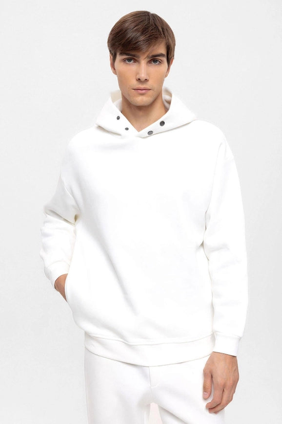 Men's Ecru Oversize Hooded Sweatshirt-Sweatshirt-Wessi-L-Ecru-Urbanheer