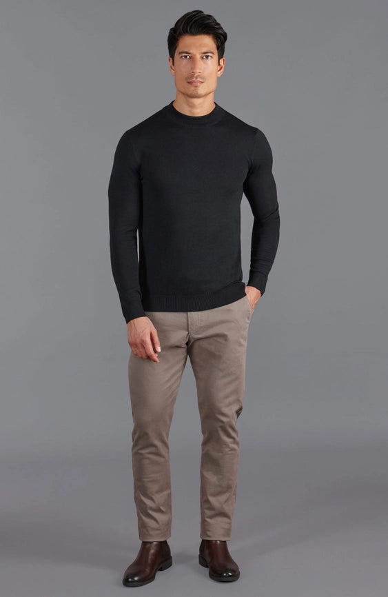 Mens Extra Fine Merino Narrow Mock Turtleneck Jumper Black-Jumper-Paul James Knitwear-S-Black-Urbanheer